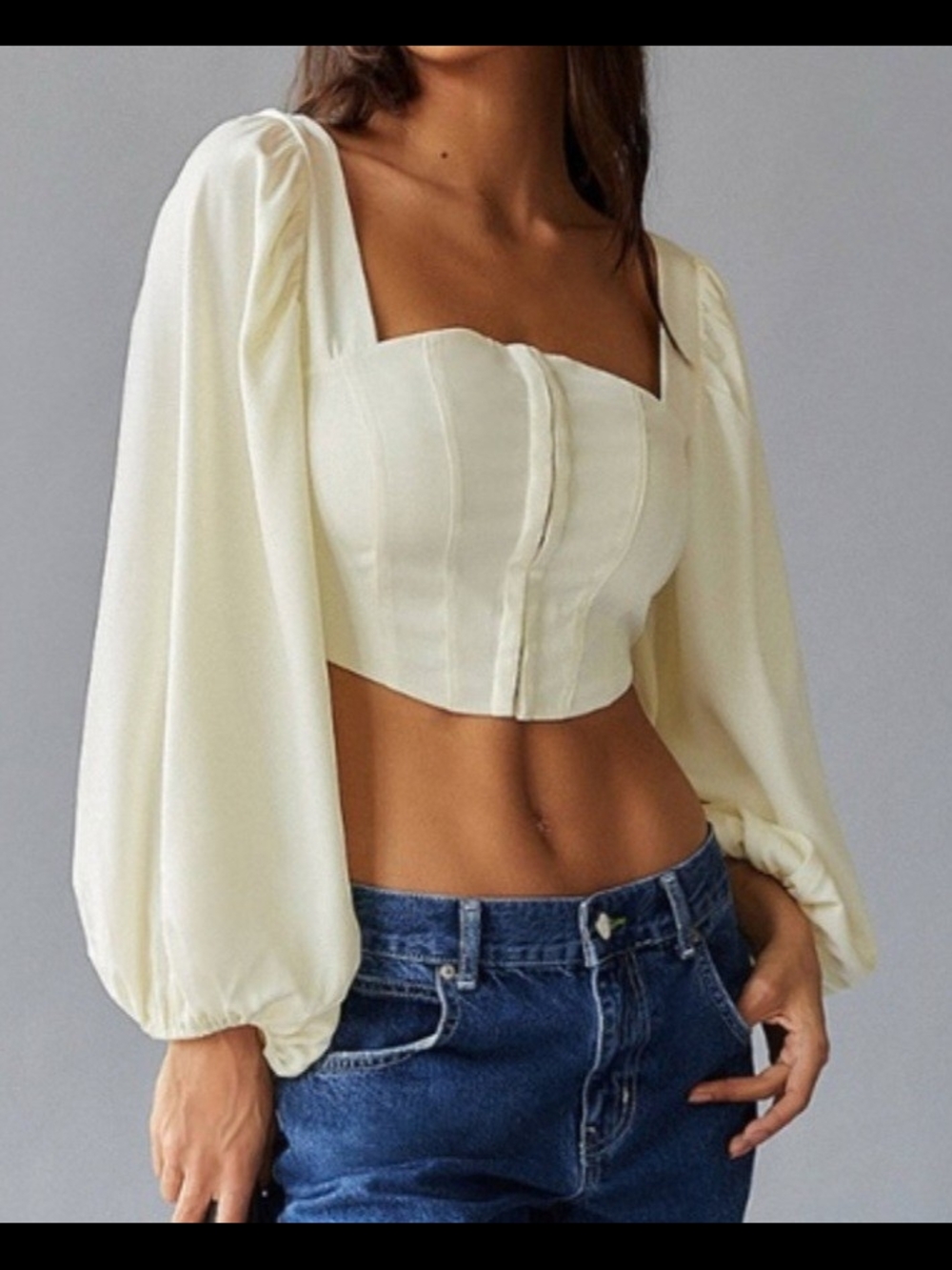 Urban Outfitters Cream Puff Sleeve Cropped Corset Top